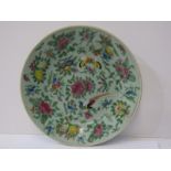 ORIENTAL CERAMICS, Canton celadon ground shallow dish decorated with butterfly, exotic birds and