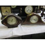 ART DECO 8 DAY MANTEL CLOCK; together with Edwardian inlaid mahogany 8 day mantel clock by HAC