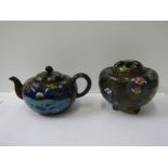 CLOISONNE, Japanese cloisonne miniature floral decorated tea pot and similar pot pouri with base