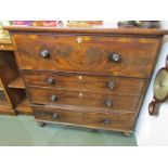 LATE GEORGIAN CROSS BANDED MAHOGANY STRAIGHT FRONT CHEST, of 4 graduated drawers, mother of pearl