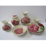 MOORCROFT, "Magnolia" pattern, collection of 5 pieces of tableware including lidded jar and small