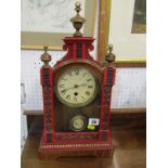 ANTIQUE MANTEL CLOCK, German HAC mantel clock with attractive red painted casing, 43cm height