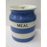 T.G. GREEN, Cornishware lidded jar "Meal", 20cm height