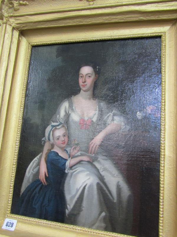 GEORGIAN PORTRAIT, oil on canvas "Portrait of Seated Lady and Daughter", 42cm x 33cm - Image 2 of 6