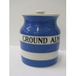 T. G. GREEN, Cornishware lidded storage jar "Ground Almonds", 13cm height