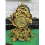 19th CENTURY FRENCH MANTEL CLOCK, gilt ormolu rococo design with bell strike, 30cm height