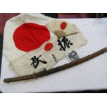 JAPANESE KATANA SWORD, with brass relief tsuba, ray skin hilt and 2 floral Menuki, original metal