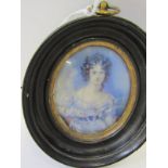 GEORGIAN PORTRAIT MINIATURE, "Lady in blue silk dress"