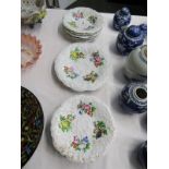 MEISSEN, collection of 12 x 19th Century matching dessert plates, relief decoration enamelled with