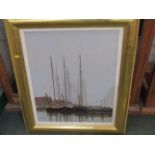 FRED GOOSEN, signed painting on canvas 82006, "Tall ships In Harbour" 56 cm x 44cm