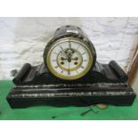 VICTORIAN MANTEL CLOCK, inlaid black marble cylinder cased mantel clock with open brocot escapement