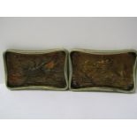 F. LUTIGER, 2 signed and dated 1903/04 embossed copper shaped rectangular pin trays depicting
