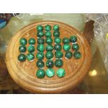 MARBLES, malachite marble solitaire set with board
