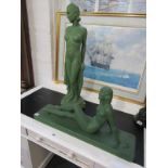 ART DECO, painted plaster of Reclining Nude, indistinctly signed, together with 1 similar standing