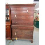 GEORGIAN PROVINCIAL MAHOGANY CHEST ON CHEST, 2 short and 6 graduated long drawers, brass swan neck