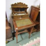 EDWARDIAN SATINWOOD INLAID MAHOGANY LADIES DESK, mirror back gallery with lift top leather inset