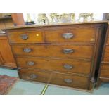 19th CENTURY CONTINENTAL MAHOGANY CHEST, 2 short and 3 long graduted drawers with cross banded