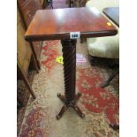 TORCHERE, mahogany writhen column support square top torchere, 85cm height