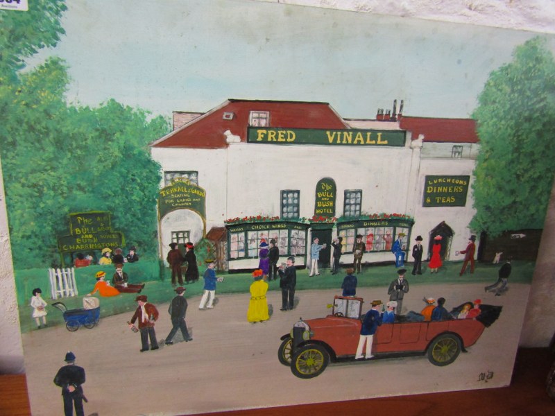 SCHOOL OF FRED YATES, Mark Doggit monogrammed oil on board "The Bull & Bush Hotel" 49cm x 65cm