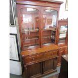 EARLY VICTORIAN MAHOGANY GLAZED TOP BOOKCASE, secretaire drawer with maple fitted interior, twin