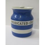 T.G. GREEN, Cornishware lidded jar "Dessicated-Cocoa-Nut", 14cm height