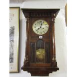 VINTAGE WALL CLOCK, by Ansonia, bevel glass pendulum window, 70cm height