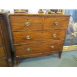 EARLY 19th CENTURY NARROW MAHOGANY CHEST OF DRAWERS, cross banded with 2 short and 2 long