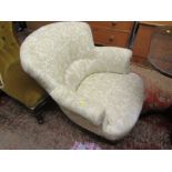 EDWARDIAN BUTTONBACK TUB ARMCHAIR, with original castors