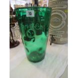 RETRO GLASS, a large dimpled green glass tumbler vase, 30cm height