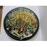 MOORCROFT, large green ground 36cm floral charger dated 2001