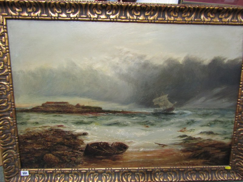 BERNARD BENEDICT HEMY, signed oil on canvas "Storm Over Bates Island" 59cm x 89cm - Image 7 of 9