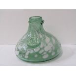 ANTIQUE GLASS BOTTLE, Nailsea speckled green glass, squat seal bottle, 12cm height (body fracture)