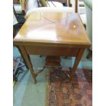 EDWARDIAN ENVELOPE TOPPPED CARD TABLE, satinwood cross banded mahogany square top card table, with