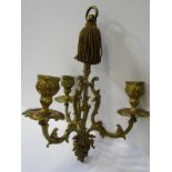 ANTIQUE LIGHTING, gilt brass triple branch hanging chandelier