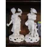 PAIR OF DERBY WHITE CHINA FIGURES, "Stevenson and Hancock" Derby figures of Gamekeeper on skates and