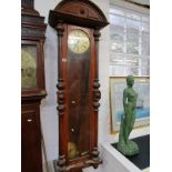 REGULATOR CLOCK, an impressive large narrow bodied regulator clock with applied split pillar