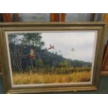 GEOFFERY CAMPBELL-BLACK, signed painting on canvas "The Pheasant In Flight In A Woodland