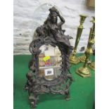 PHOTO FRAME, ornate bronzed cast metal easel photo frame, reclining nymph design, 34cm height
