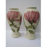 MOORCROFT, pair of "Magnolia" pattern inverted baluster 31cm vases