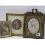 VICTORIAN PORTRAIT MINIATURE, "Lady with Canary", together with 2 other portraits