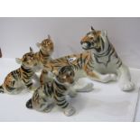 RUSSIAN PORCELAIN, family group of tigress & 3 cubs with USSR stamp to base