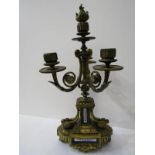 ANTIQUE LIGHTING, 19th Century French ormolu triple branch candelabra with inset Sevres-style