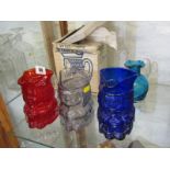 WHITEFRAIRS, 3 coloured glass toby jugs, 1 with original box, together with Victorian blue glass