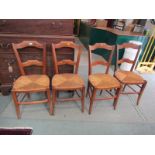 RUSH SEATED KITCHEN CHAIRS, set of 4 fruitwood framed kitchen chairs