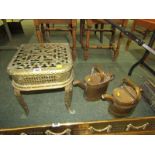 ANTIQUE METALWARE, pierced brass footman together with 2 Edwardian brass lidded water jugs