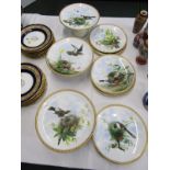 DESSERT SERVICE, 10 piece dessert service with finely enamelled reserves of bird studies (2