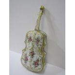 LIMOGES, Cello shaped lidded trinket box with floral and gilt heightened decoration, 21cm length