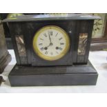EDWARDIAN MANTEL CLOCK, inlaid black marble plinth base mantel clock by Crambrook, 24cm height