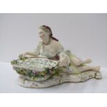 19th CENTURY CONTINENTAL PORCELAIN, table centre of Woman offering basket, 14cm height