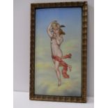 19TH CENTURY PORCELAIN PLAQUE, decorated with naked young lady with amorini, 28cm x 15cm